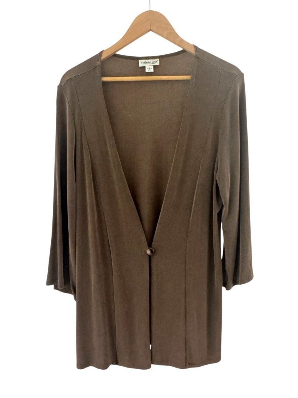 Coldwater Creek Mocha Brown Stretch Travelers Knit Cardigan Jacket Top Size L